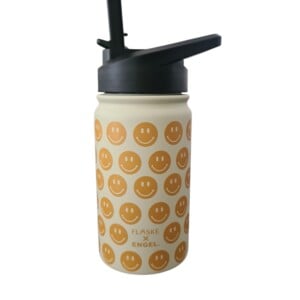 ENGEL. drinkfles Smiley, waterfles, drinkfles, smiley, rvs, kinderbeker, backtoschool, geel, flaske, engelpunt.nl