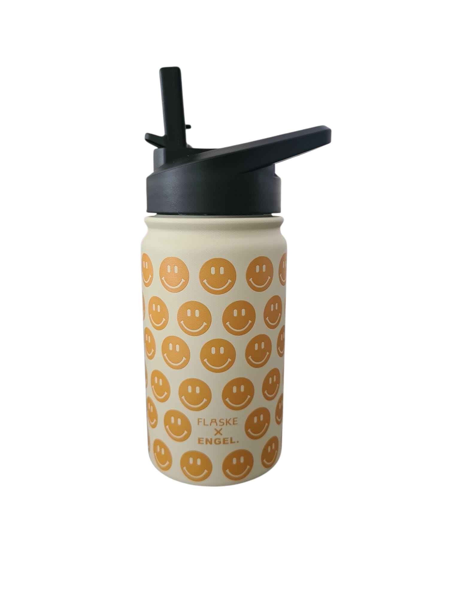 ENGEL. drinkfles Smiley, waterfles, drinkfles, smiley, rvs, kinderbeker, backtoschool, geel, flaske, engelpunt.nl